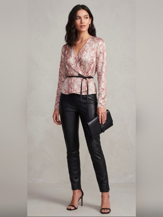 RUDSAK Tops - RUDSAK Selena Blouse Animal Print Snake Phyton Terracotta Pearl Wrap Leather L M